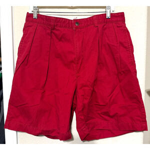 VINTAGE Polo Ralph Lauren Shorts Mens 34x8 Red Chino Golf Pleated Preppy Crest